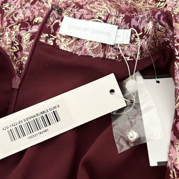 NEW Jonathan Simkhai Silk Metallic Bubble Sleeve Dress Sienna Bubble Gum Size 8 - Picture 5 of 6
